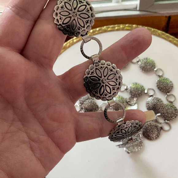 Silver Concho Belt With Black Intricate Design 36” Long - Picture 3 of 3